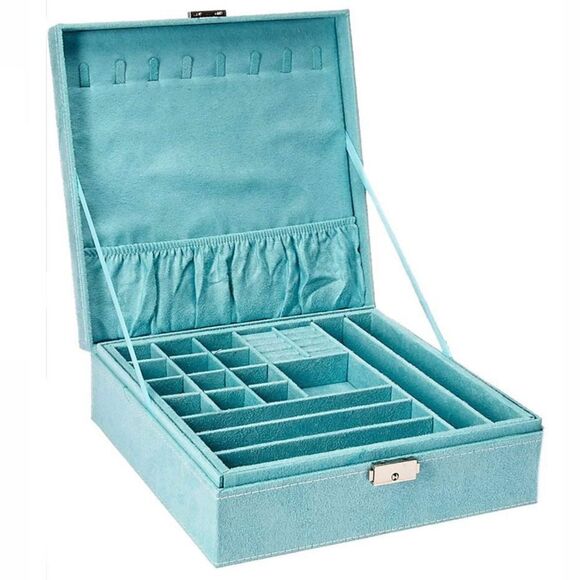 NWT Cloud Two-Layer Blue Jewelry Box Organizer Display Storage case with Lock - Picture 9 of 11